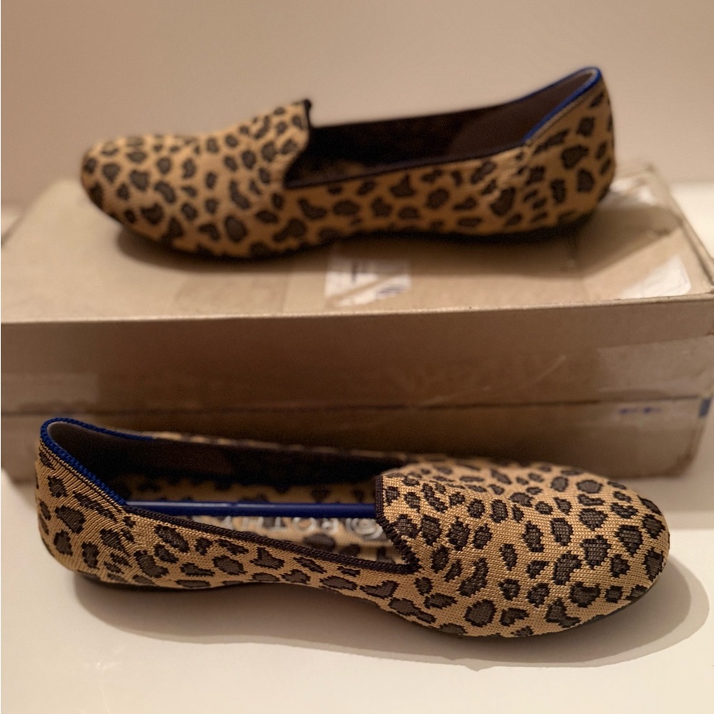 Rothy's Leopard-Print Slip-On Flats  in Tan and Black New in Box Women’s 6.5